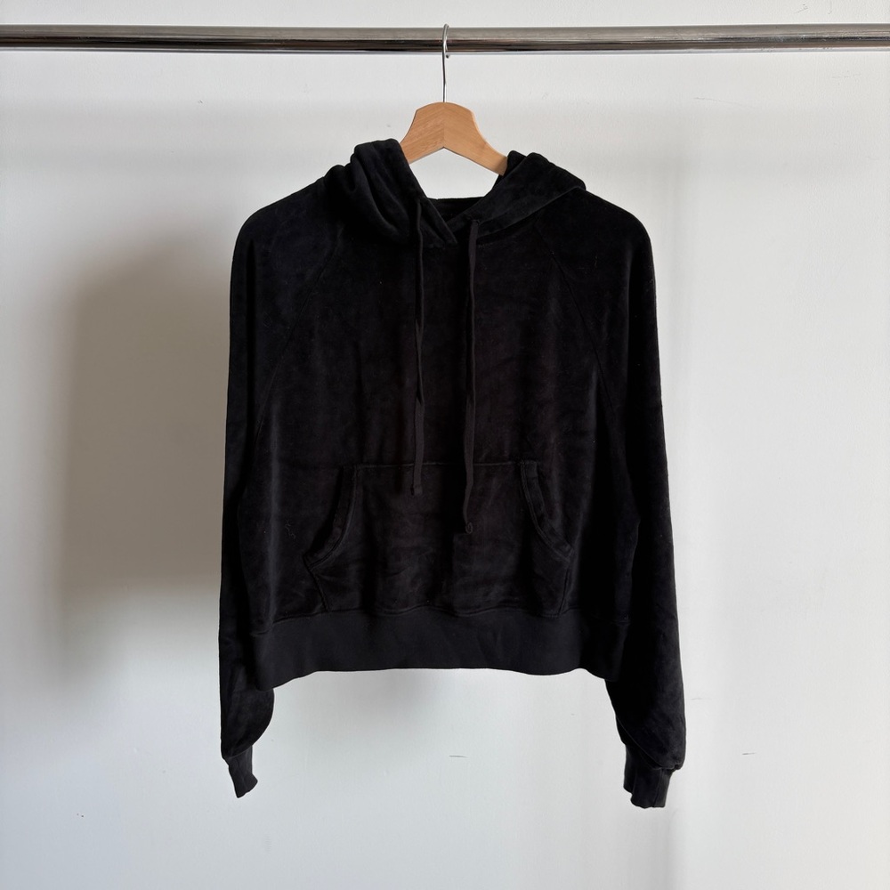 $148 NWT Unsubscribed Popover Cropped Hoodie in Faded Black Sz Small